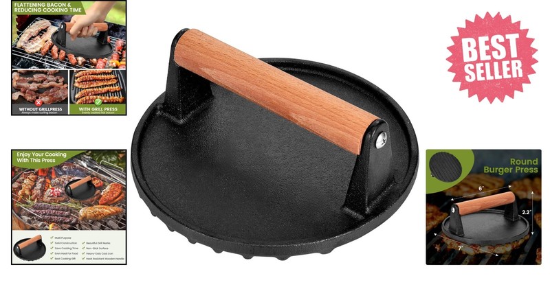 Professional Cast Iron Smash Burger Press - Juicy & Crispy Grilling Essential gallery