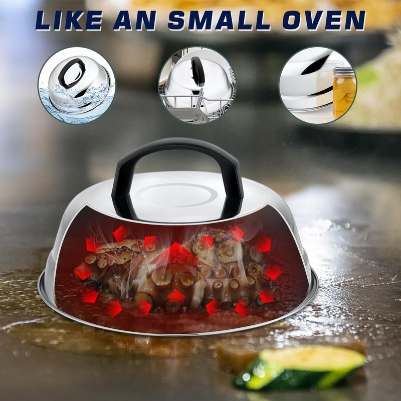 9in Melting Dome 5.5in Burger Press Stainless Steel Small Basting Cover With R gallery
