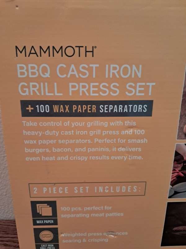 Mammoth BBQ Cast Iron Grill Burger Press Set gallery