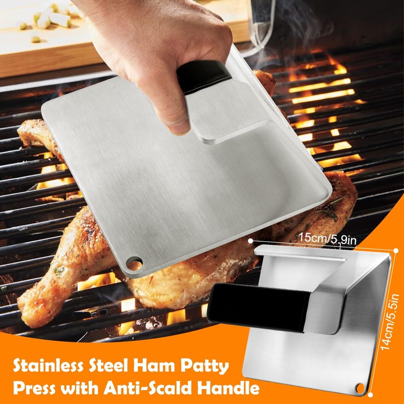 JNXHON Kitchen Tools 6"×5.5" Stainless Steel Hamburger Smash Press, BLACK gallery