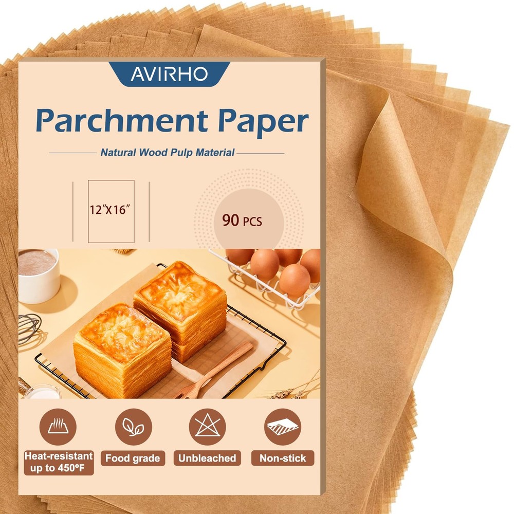 90 Pack Parchment Paper Baking Sheets, 12x16IN Precut 12*16in - 90pcs, Brown