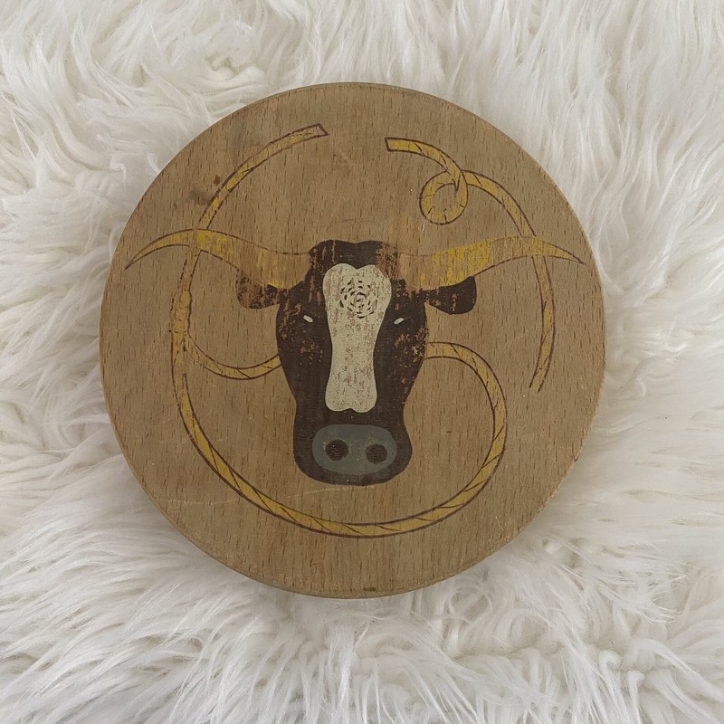 Hamburger Patty Press Wood Vintage 1940s Japan Bull Cow Painted gallery