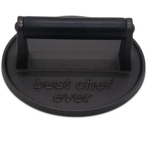 Cast Iron Burger Press 6.5in Grill Smasher Bacon Meat Press Wood Handle BBQ Tool