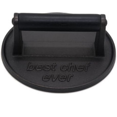 Cast Iron Burger Press 6.5in Grill Smasher Bacon Meat Press Wood Handle BBQ Tool