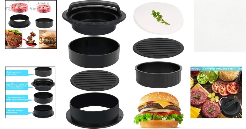 Versatile 3-in-1 Hamburger Press with 100 Wax Papers for Perfect Patty Sizes gallery