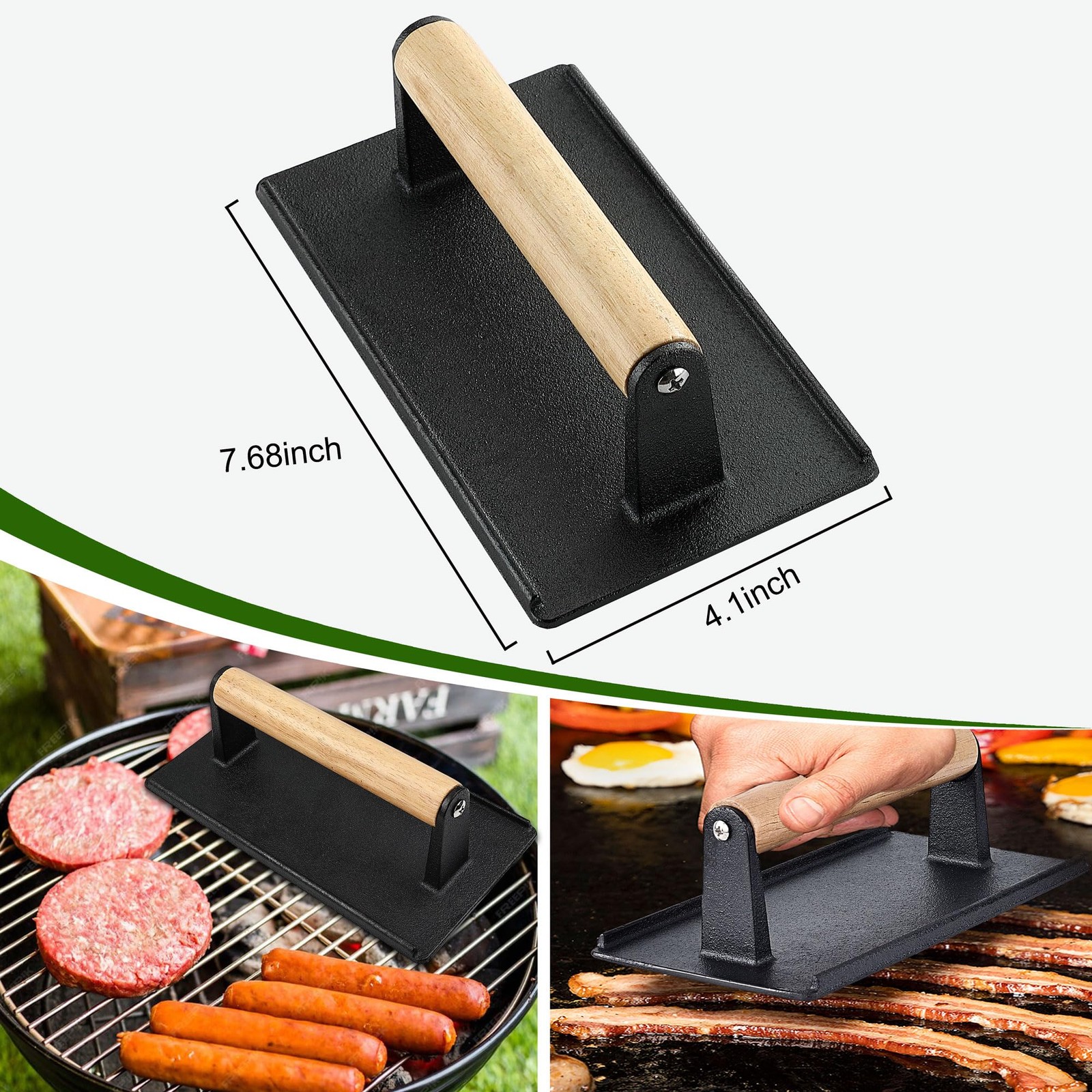 5PCS Smash Burger Press Kit Patty Storage Rectangle Cast Iron Grill Press Pack gallery