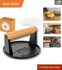 Professional Heat Resistant Cast Iron Burger Press & Patty Paper Kit – 5.5 Inch