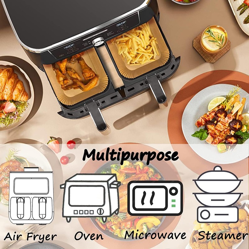 Air Fryer Paper Liners for Dual Zone Airfryer, 200pcs 8.1 x 5.5 inch, Natural gallery