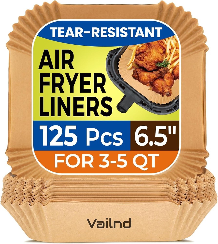 Air Fryer Paper Liners: 125Pcs Parchment Paper, 6.5"Square, Natural