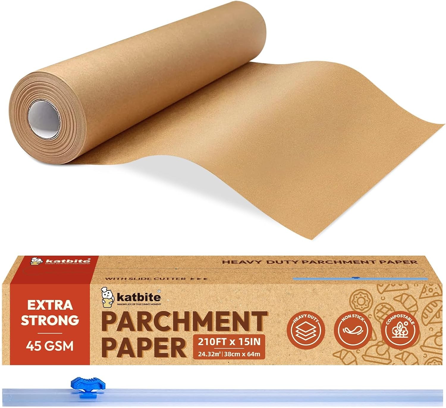Katbite Unbleached Parchment Paper for Baking, 15 in x 15 x 210 ft, Brown gallery