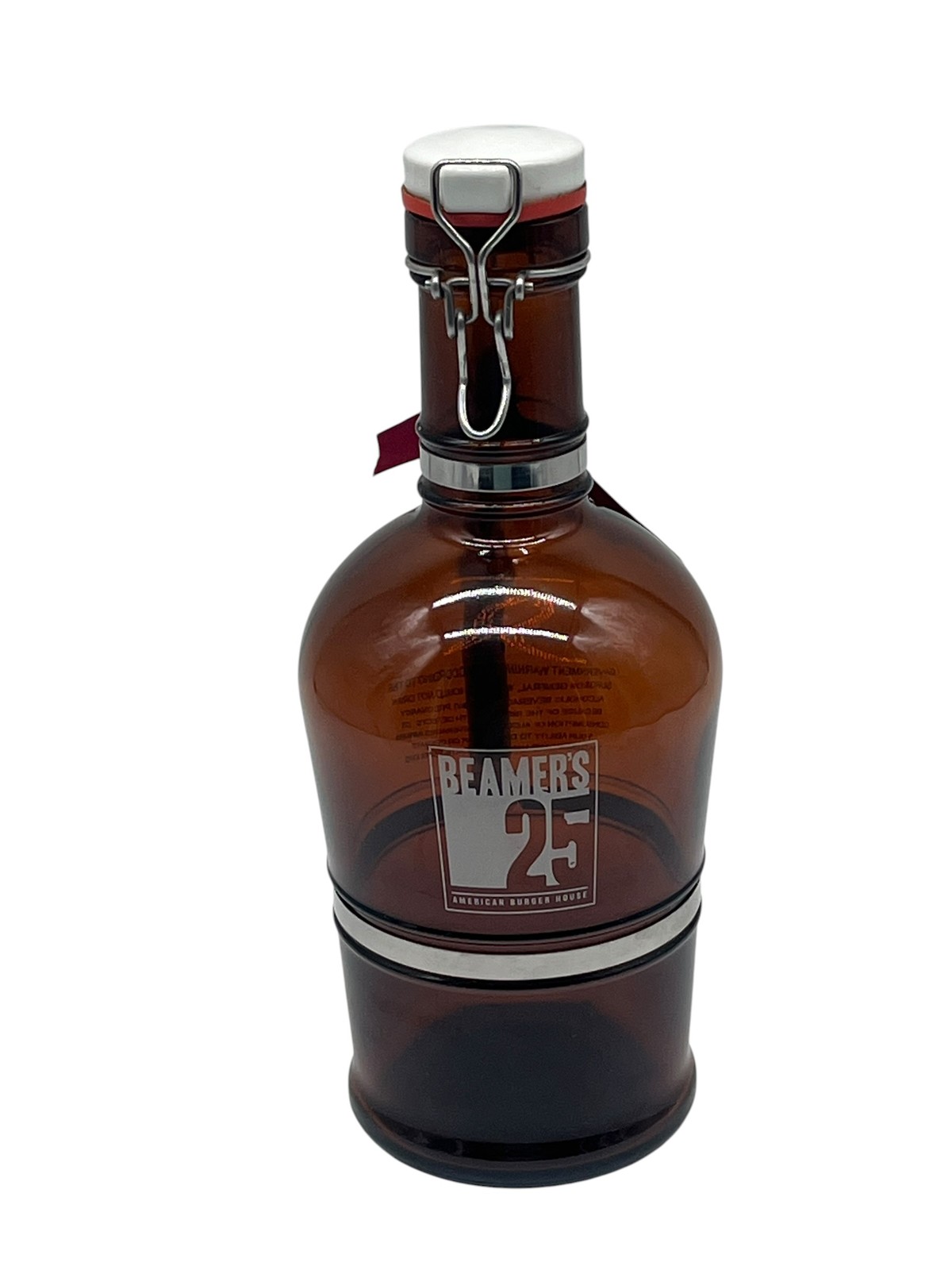 Beamer's 25 American Burger House 2L Amber Glass Growler Swing Top Metal Handle gallery