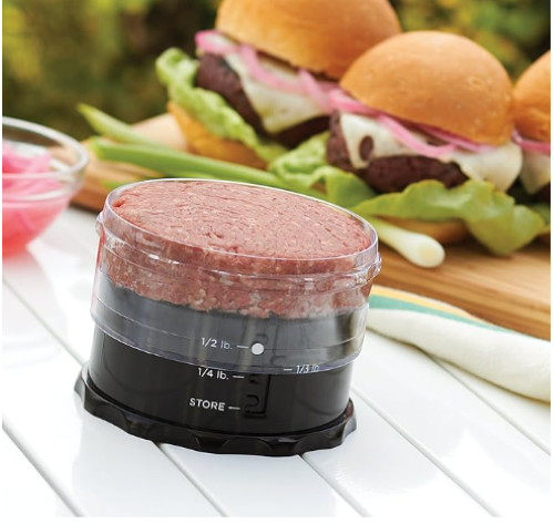 NIB Outset Adjustable Hamburger Press Stuffed Patty Mold Maker, 4.5" diameter gallery