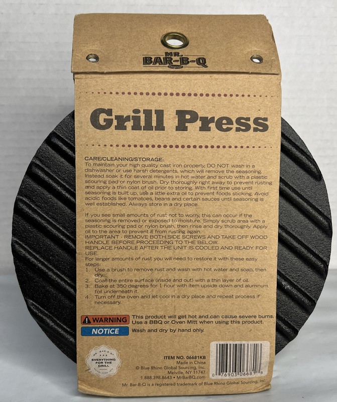 Mr. Bar-B-Q 06681Y Cast Iron Grill Press Pre-Seasoned Base & Hardwood Handle New gallery