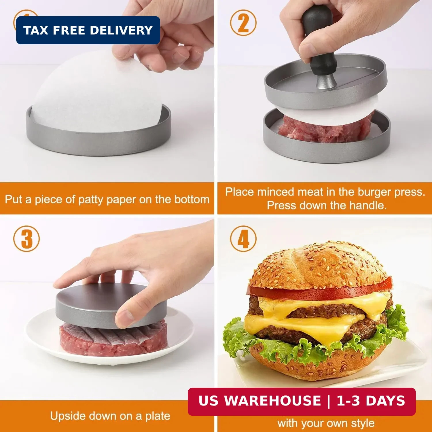 TACGEA Burger Press 150 Patty Papers, Non-Stick Hamburger Patty Maker with Wax P gallery