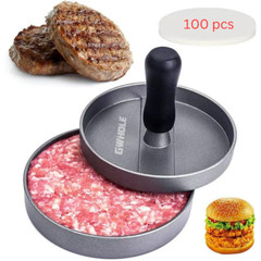 Burger Press Aluminum Hamburger Patty Maker with 100 Wax Papers for BBQ Grill.