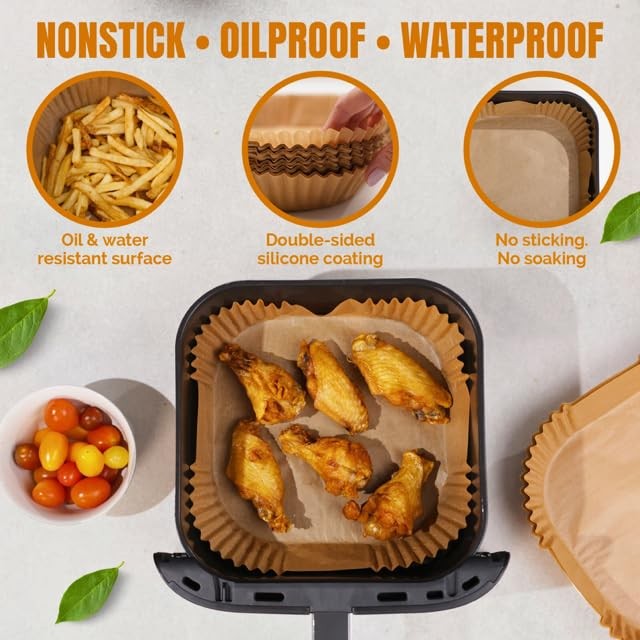 Air Fryer Liners Disposable, 8 Inch Square Parchment 8 Square, Natural gallery