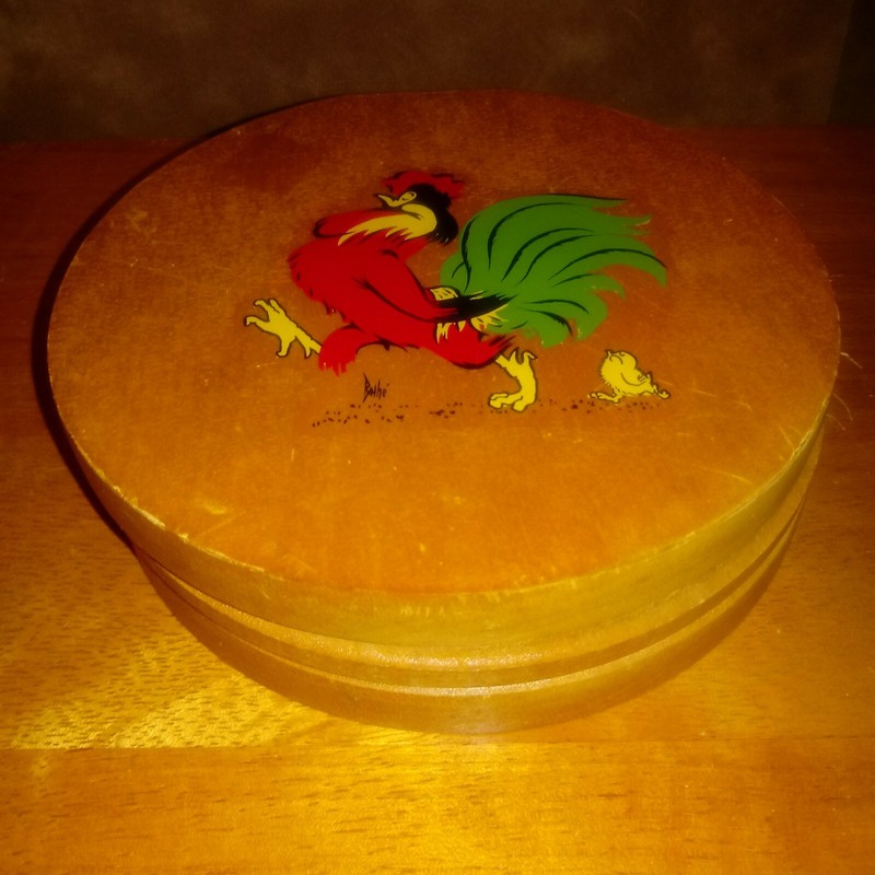 Vintage Hamburger Burger Press Rooster Hinged Wood Lid Mid Century Burger MCM gallery