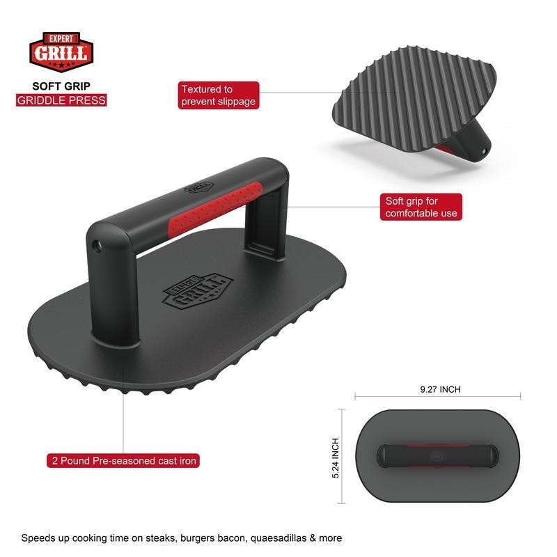 Pre-Seasoned Cast Iron Griddle Press 2lb Heat Resistant Handle Cooking Tool New gallery