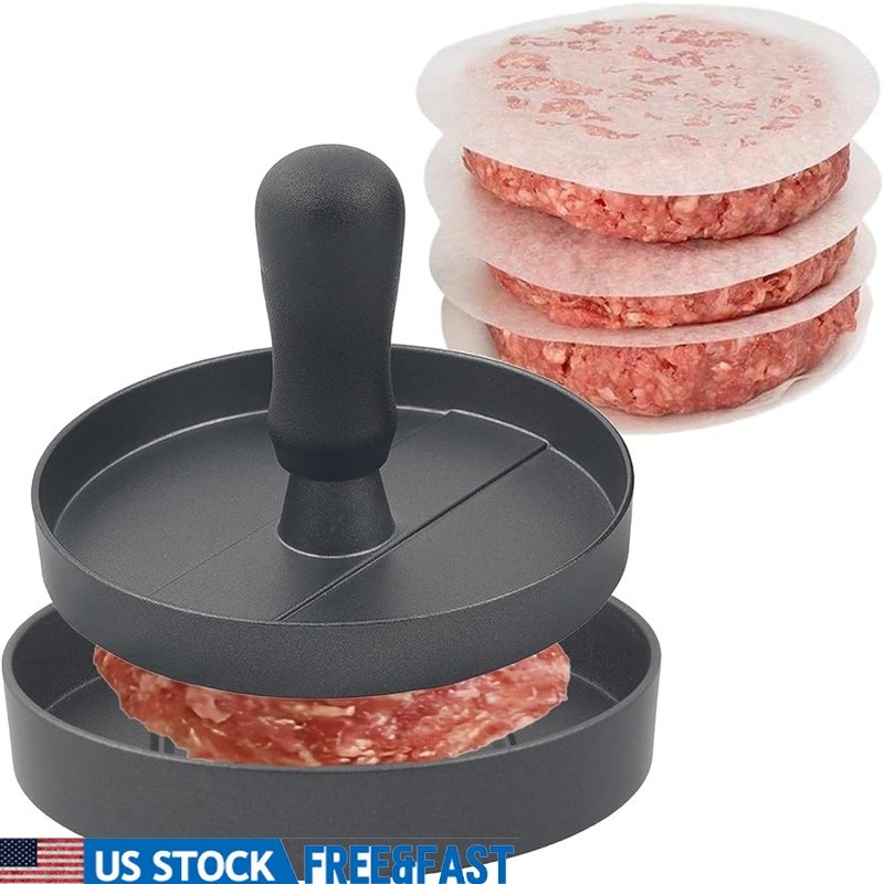 Non-Stick Burger Patty Maker W/ Adjustable Thickness & 200 Patty Papers New