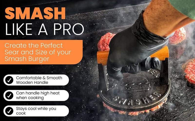 ™ Pre-Seasoned Heavy Duty Cast Iron Smash Burger Press Kit - Heat Resistant Burg gallery