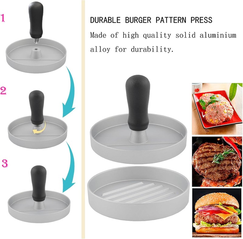 Aluminum Burger Press Patty Maker with 200 Non Stick Papers Dishwasher Safe gallery