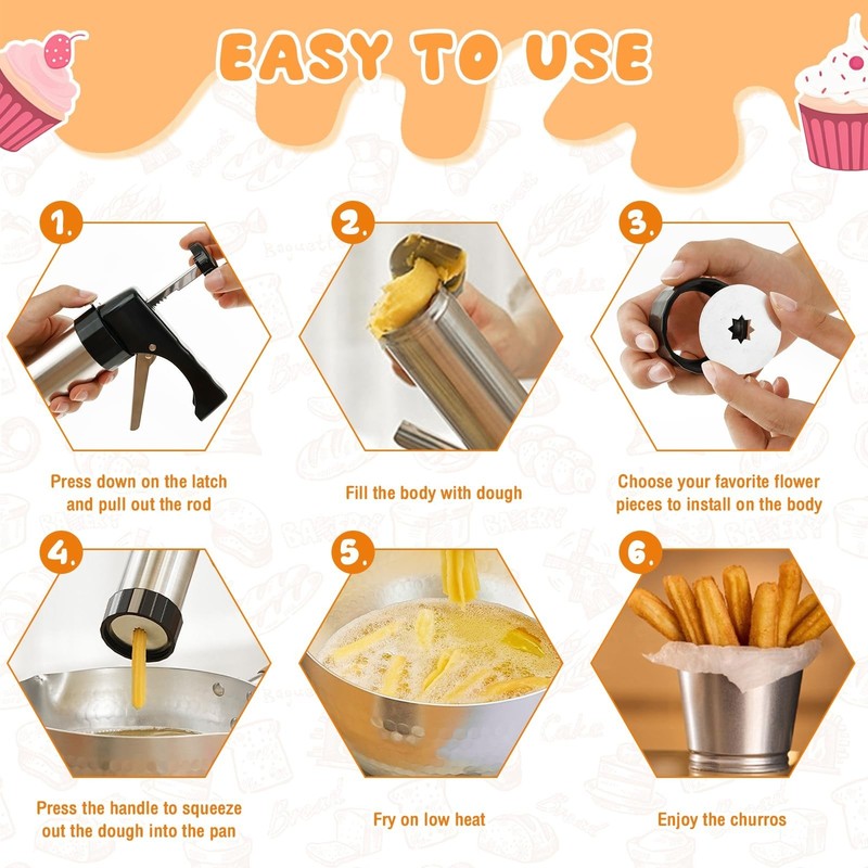 Churro Maker Machine, 3-in-1 Stainless Steel Churro Gun Kit - 16 Discs&8 Tips... gallery