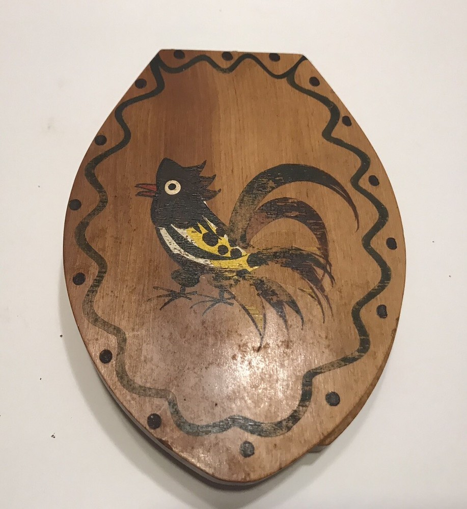 Vintage Wood Rooster Hamburger Press Hand Painted Woodpecker Ware- Japan