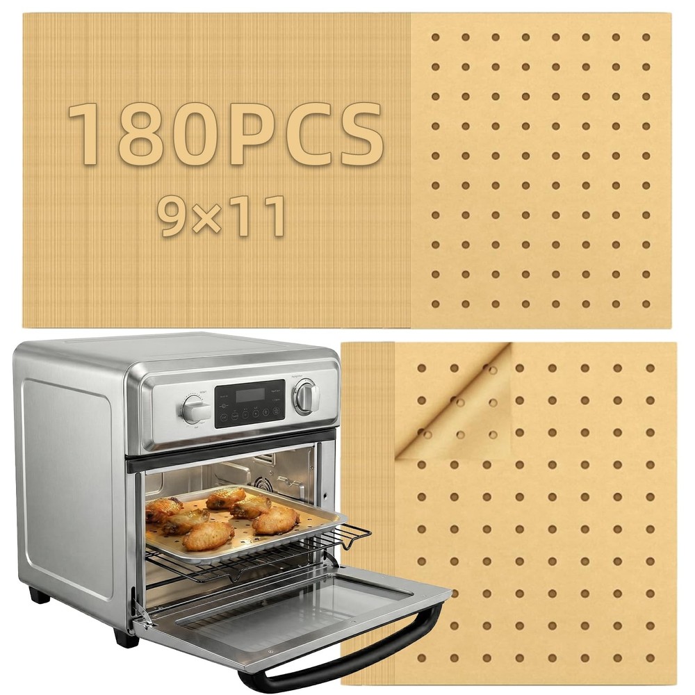 MEIYA Air Fryer Liners Disposable, 180Pcs Parchment Paper Sheets Large, Brown