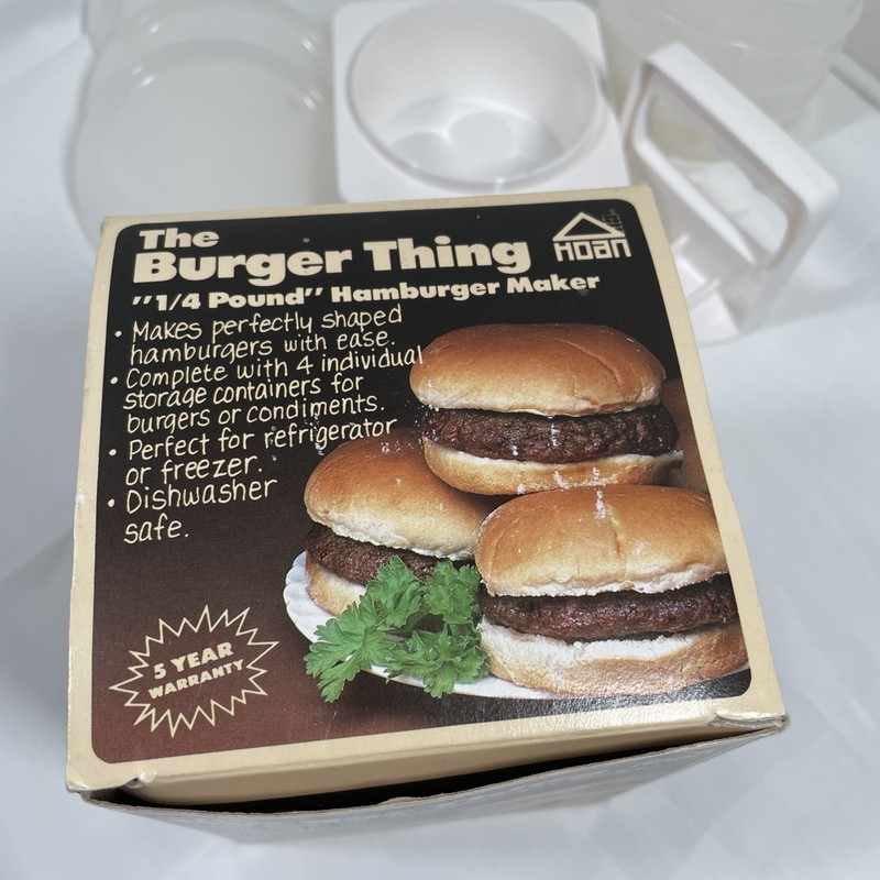 VINTAGE The Burger Thing by Hoan - 1/4 Pound Burger Press COMPLETE w/ Box 1985 gallery