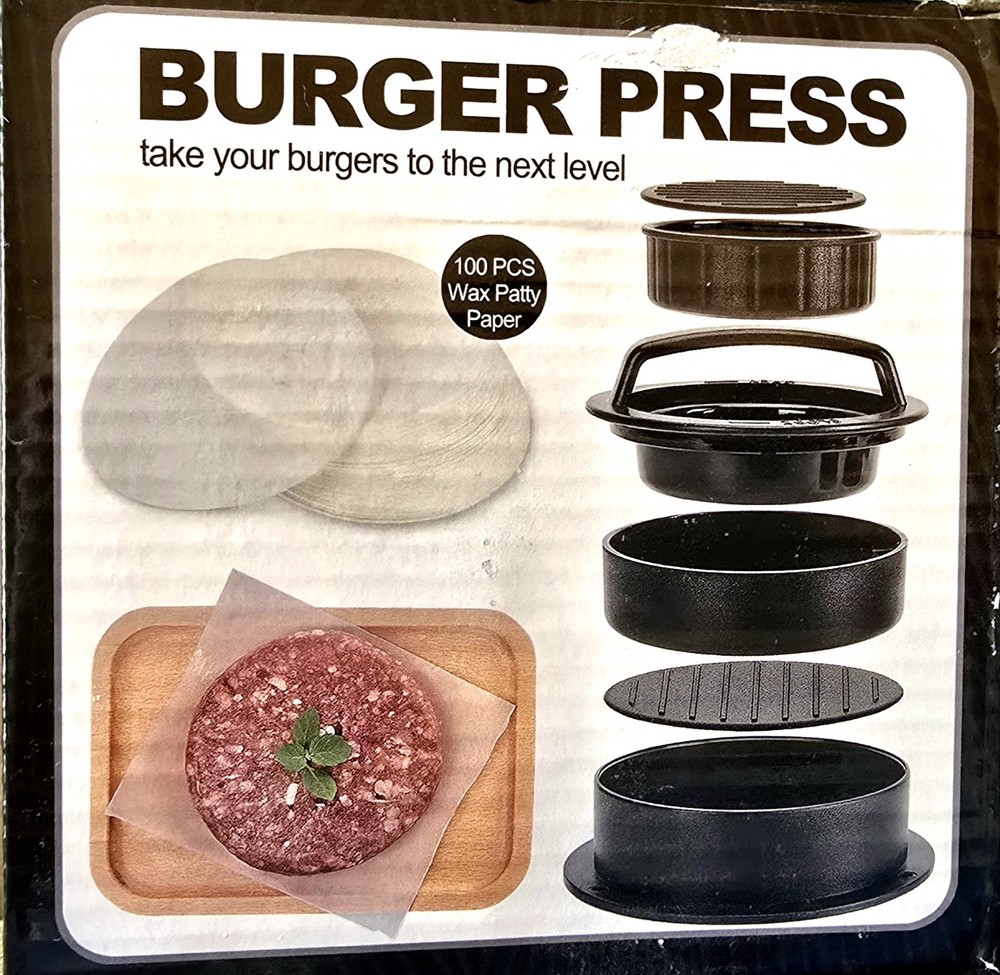 3-in-1 Burger Press Patty Stuffed Hamburger Maker Kit & 100 Wax Papers (wr3)