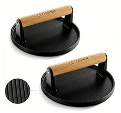 2 Pack 2.3lb Steak Weight & Burger Press, Striped Base, 7″ Round strip 2pack