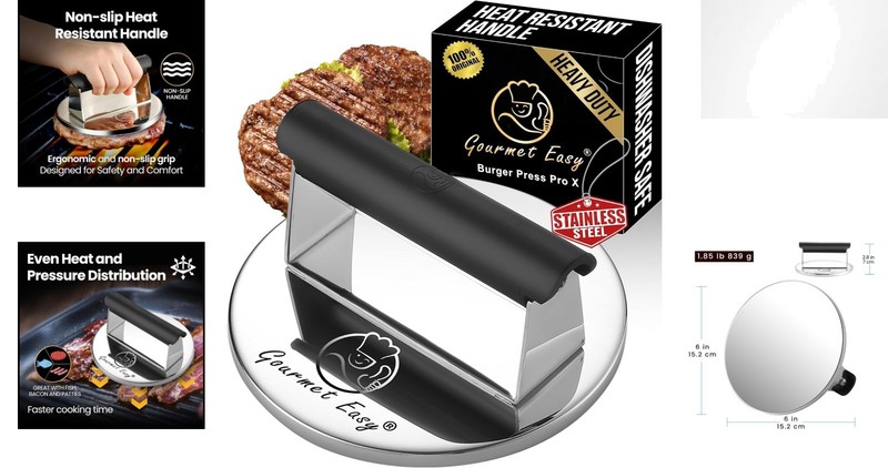 Dishwasher Safe Smash Burger Press with Heat Resistant Handle for Grilling gallery