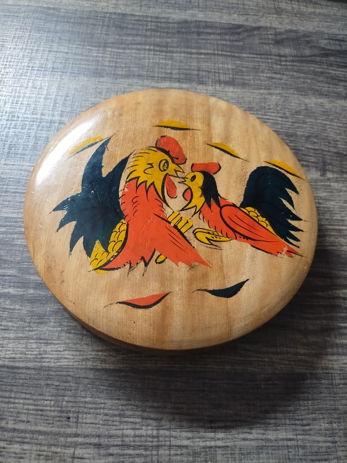 Vintage Fighting Rooster Wood Hinged Burger Press Made In Japan gallery