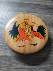 Vintage Fighting Rooster Wood Hinged Burger Press Made In Japan
