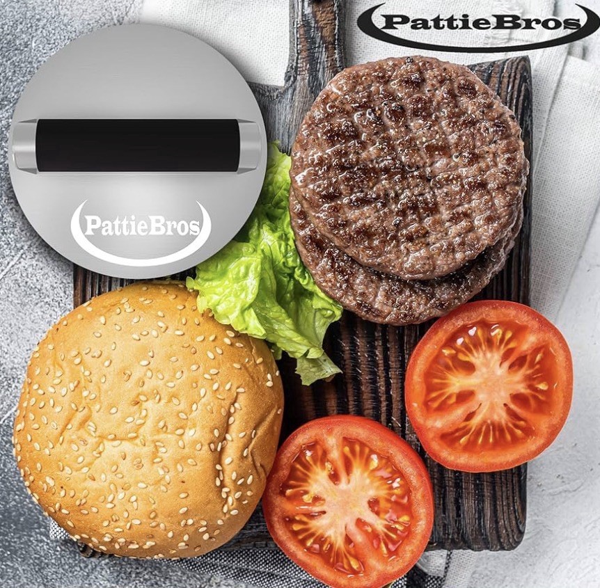 Pattie Bros Stainless Burger Press 6.2 In | Hamburger Press With Rubber Handle gallery