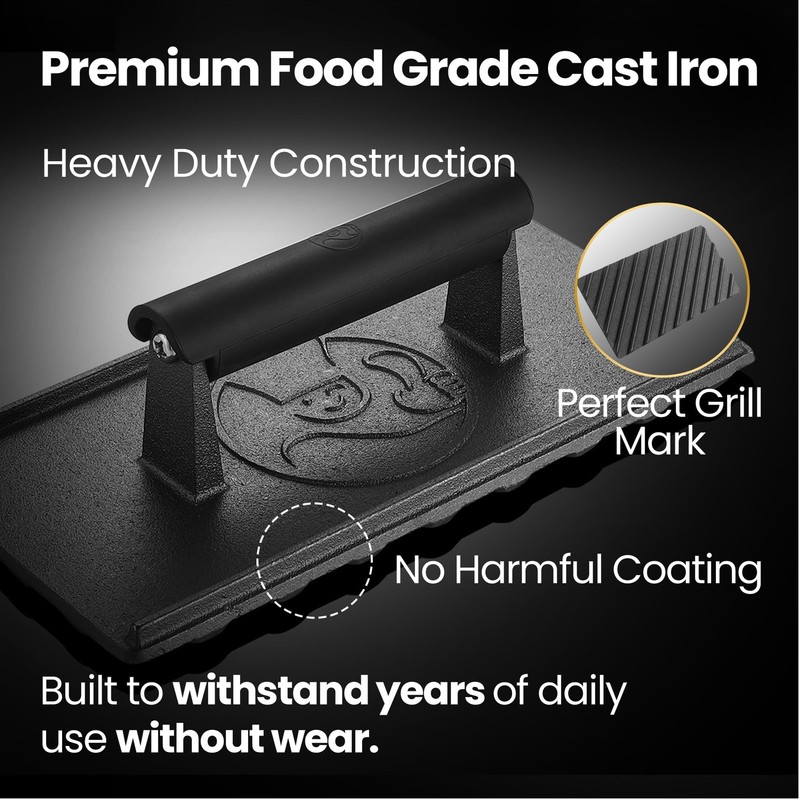 3lb Cast Iron Grill Press Heavy Duty Smash Burger for Griddle Heat Resistant gallery