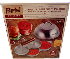 Parini Double Non-Stick Burger Press & Cheese Melting Dome 8.75″ NIB