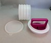 Vtg. Tupperware Hamburger Press Ring #1926 Pink Handle & 4 Stack Keepers w/lid gallery