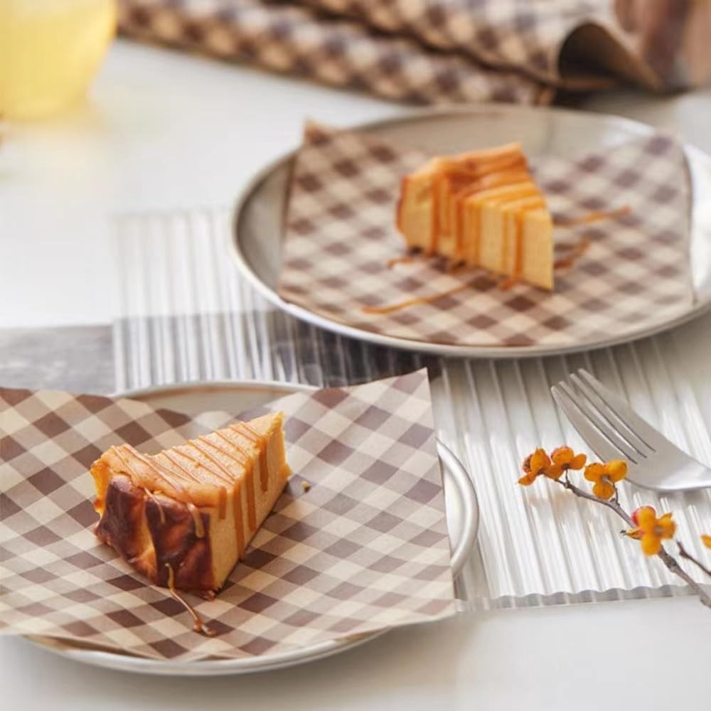 100Pcs Wax Paper Sheets for 7.1×7.1 in, Coffee-colored checkered in