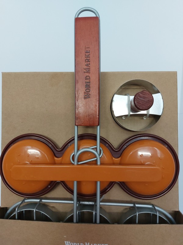 World Market Mini Burger Slider Set Press Basket Bun Cutter Grilling Kit NEW gallery