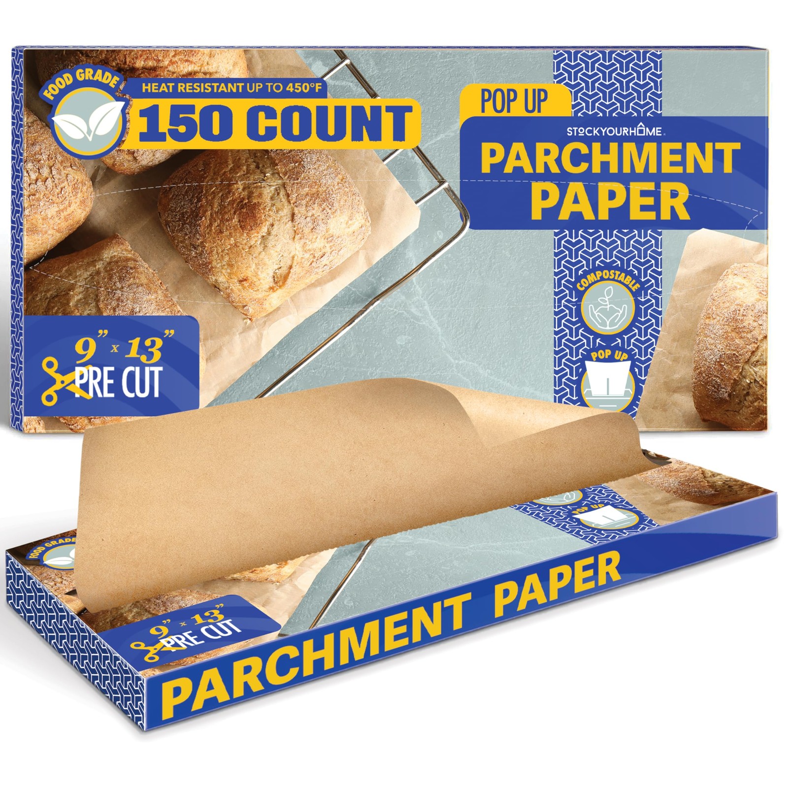 Stock Your Home 150 Ct Unbleached Parchment Paper Sheets, 9"x13”, Kraft Brown gallery
