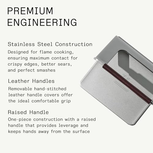 Stainless Steel Grill Press with Removable Leather Handle - Heavy Duty Cooking T gallery
