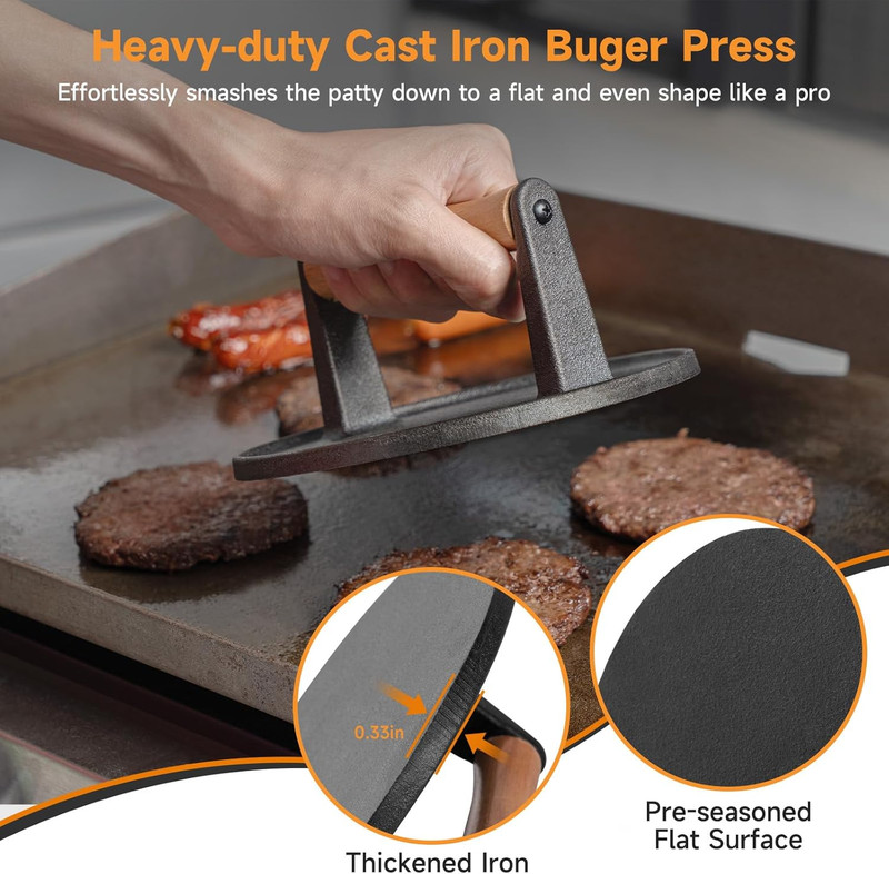 Burger Press 7" Cast Iron Smash Burger Press for Blackstone Griddle gallery