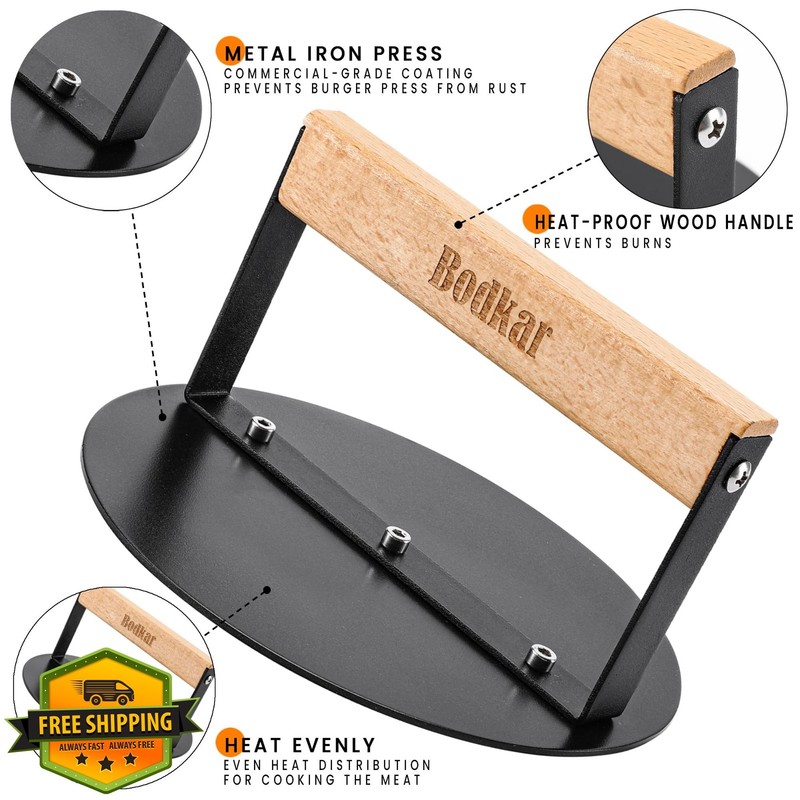 bodkar 6" Smash Burger Press Black Wood Handle gallery