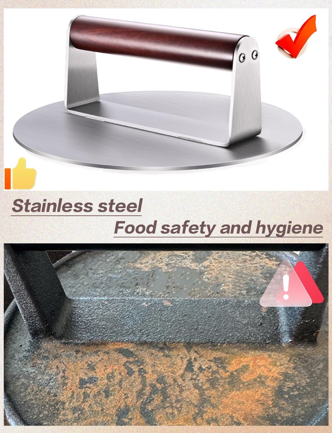 Stainless Steel Burger Press 8.5 in Heavy Duty | Steak Smasher for Grill & BBQ gallery