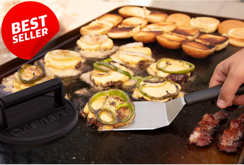 Cast Iron Burger Press 6.5in Round Flat Edge Smash Burger Grill Tool - US gallery