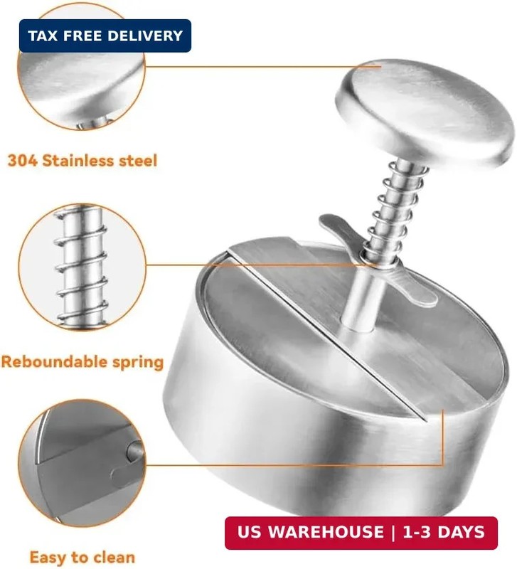 Brigii 304 Stainless Steel Burger Press - 4.5" Hamburger Patty Maker, Heavy Duty gallery