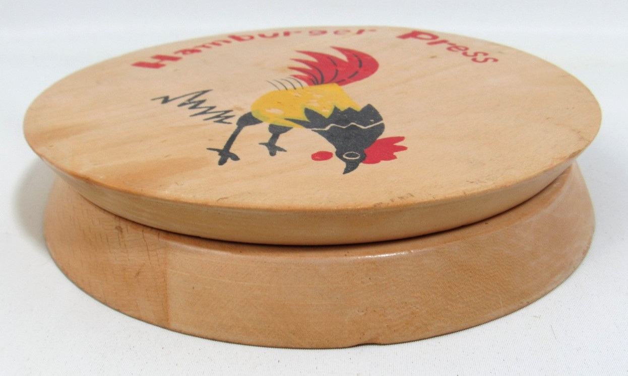 Vintage Wooden Hamburger Press Kitchen Tool Chicken Rooster Made In Japan gallery
