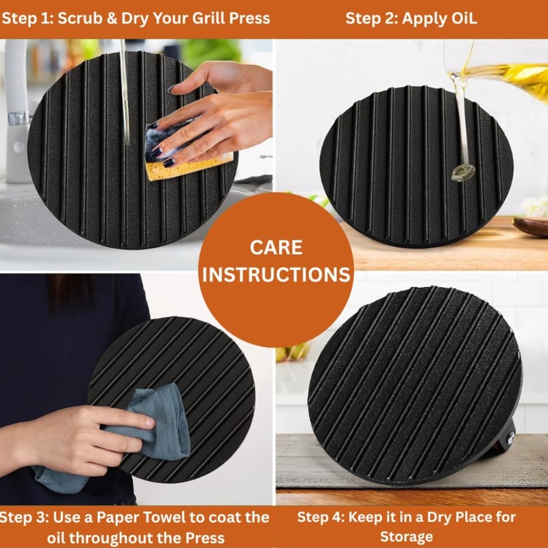 Burger Press 6.85" Square Heavy-Duty Cast Iron Smash Bacon Press Meat Steak USA gallery