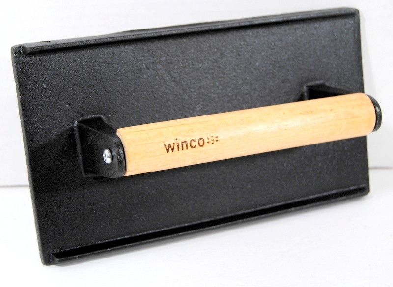 Winco SWA-9 Cast Iron Steak Weight & Bacon Press with Wood "Cool Touch" Handle gallery